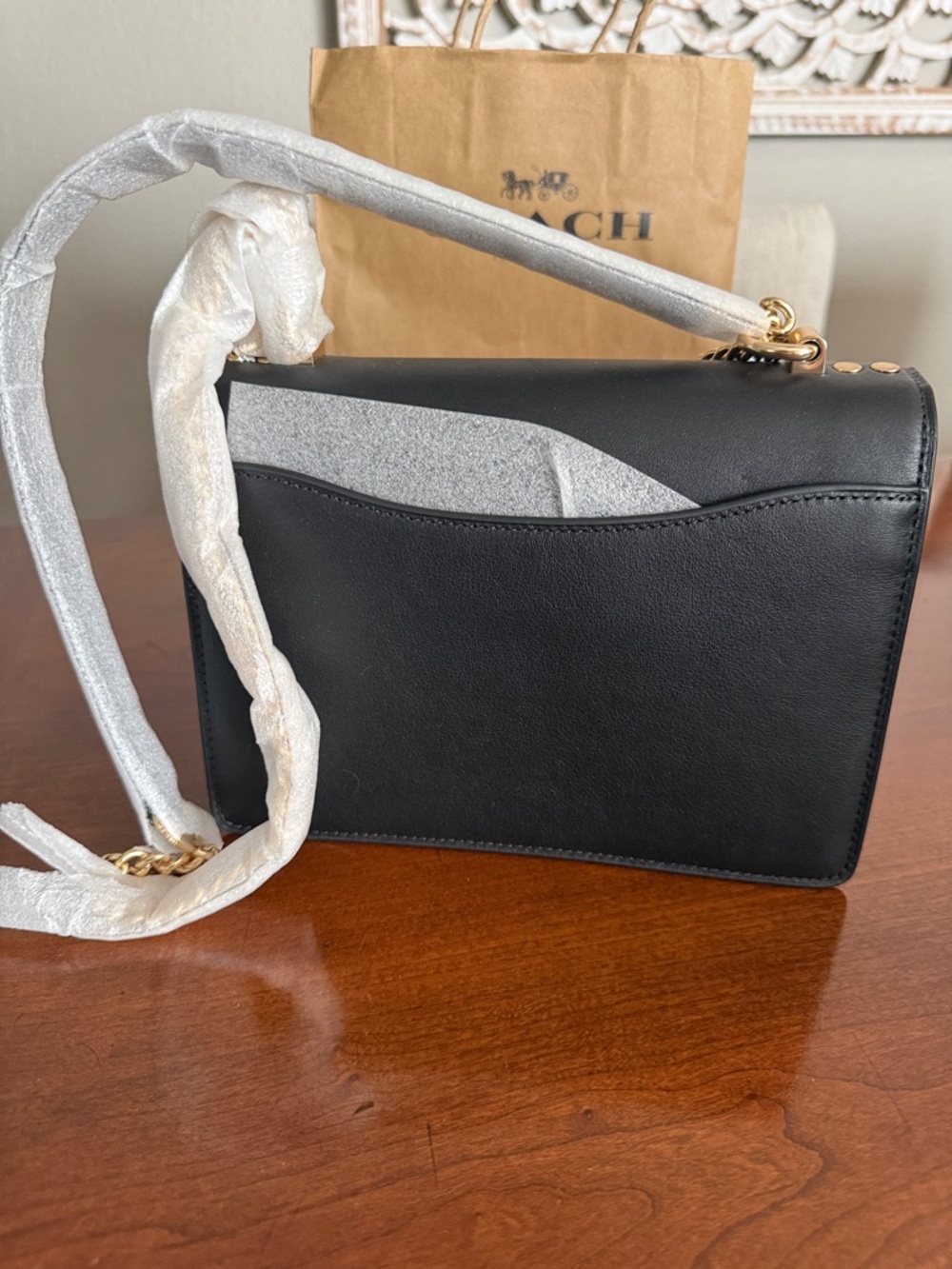 COACH Klare Black and Brown Signature-Trim Chain Crossbody NWT - Picture 13 of 15